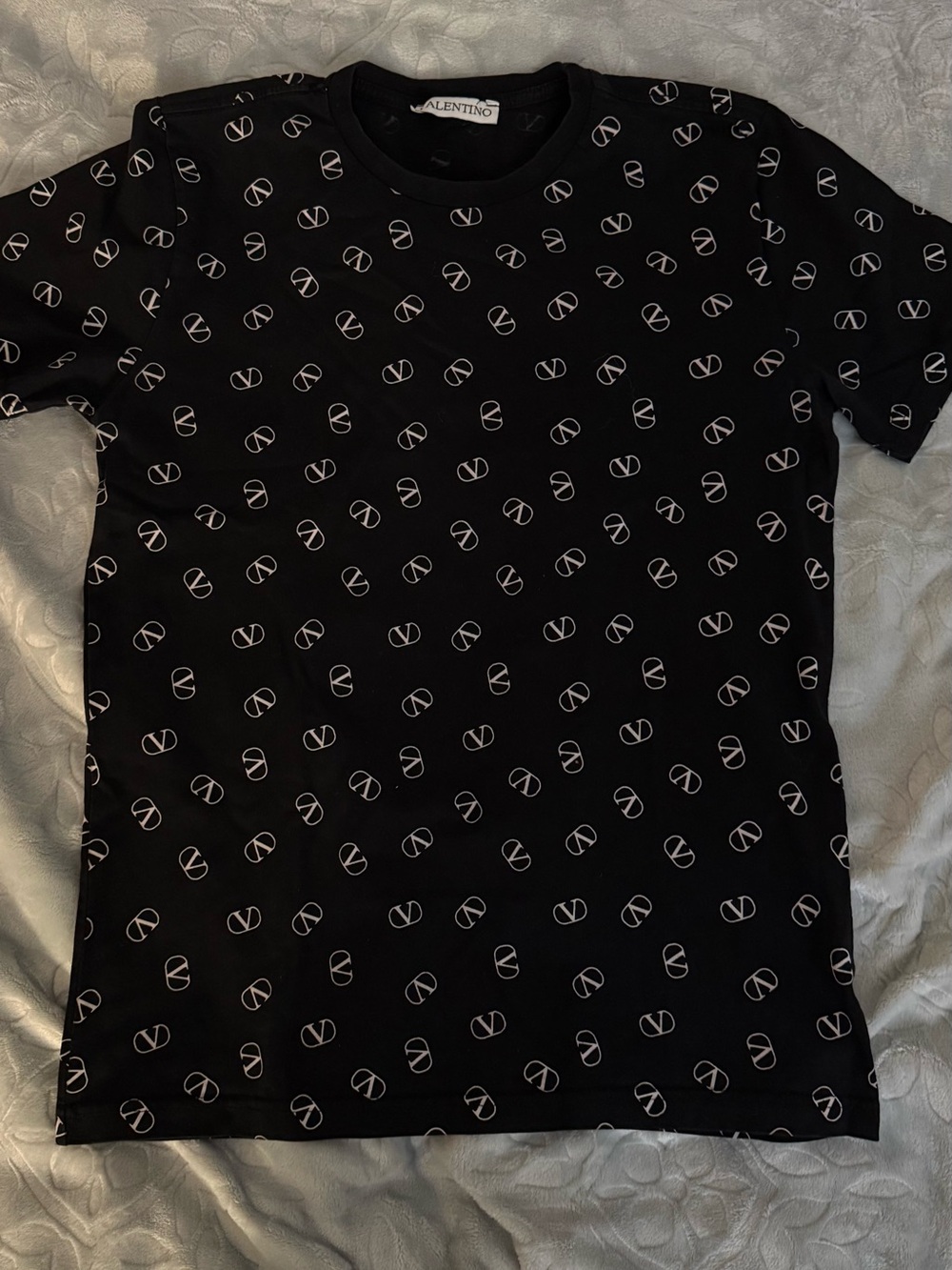 Valentino Black All-Over Logo Crewneck T-Shirt
